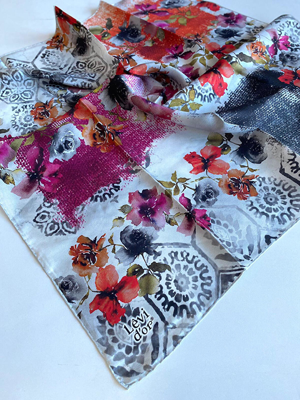 Levidor Tivil İpek Eşarp 40106 Gri Karışık Desen