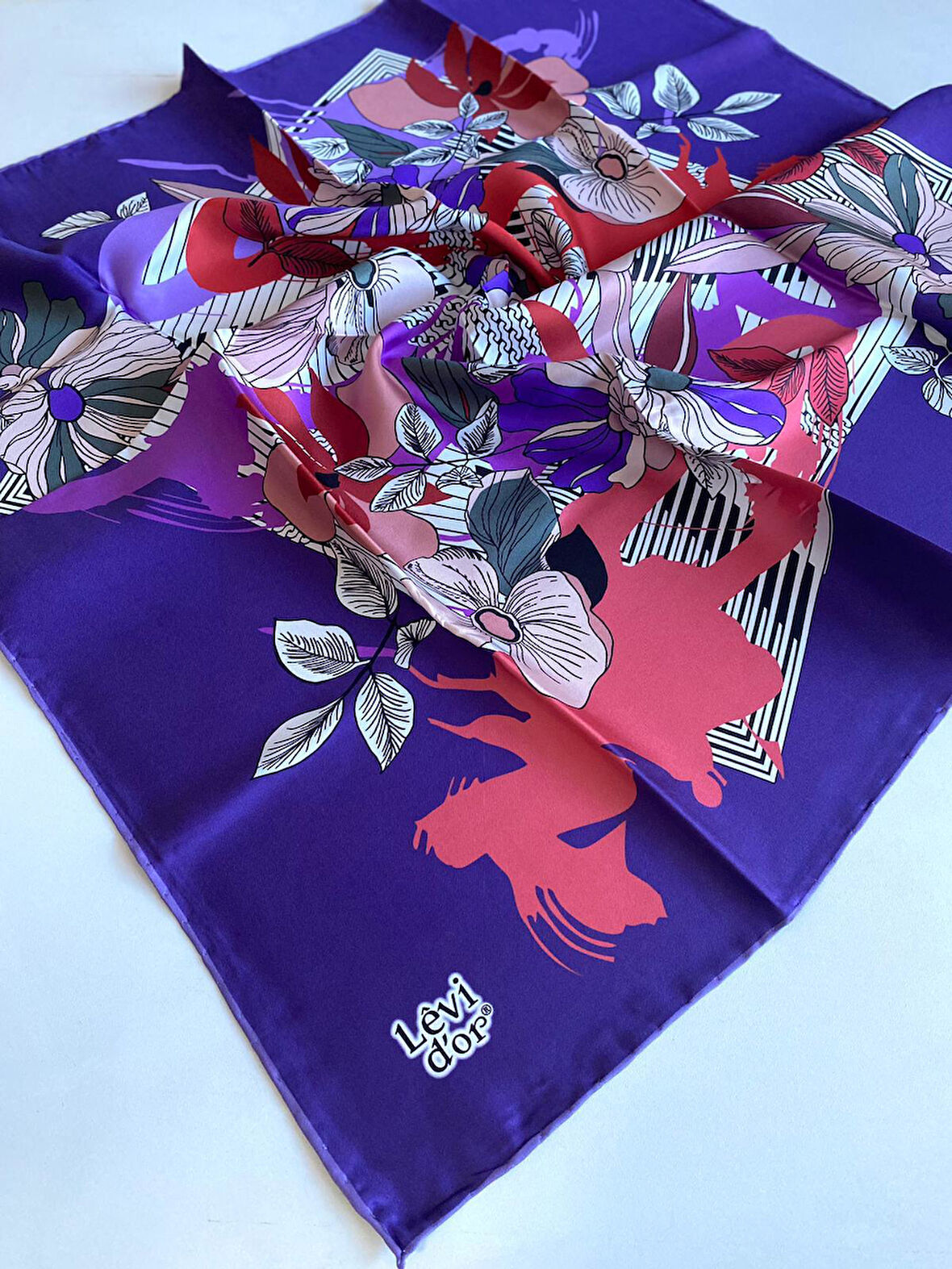 Levidor Tivil İpek Eşarp 40087 Mor Karışık Desen