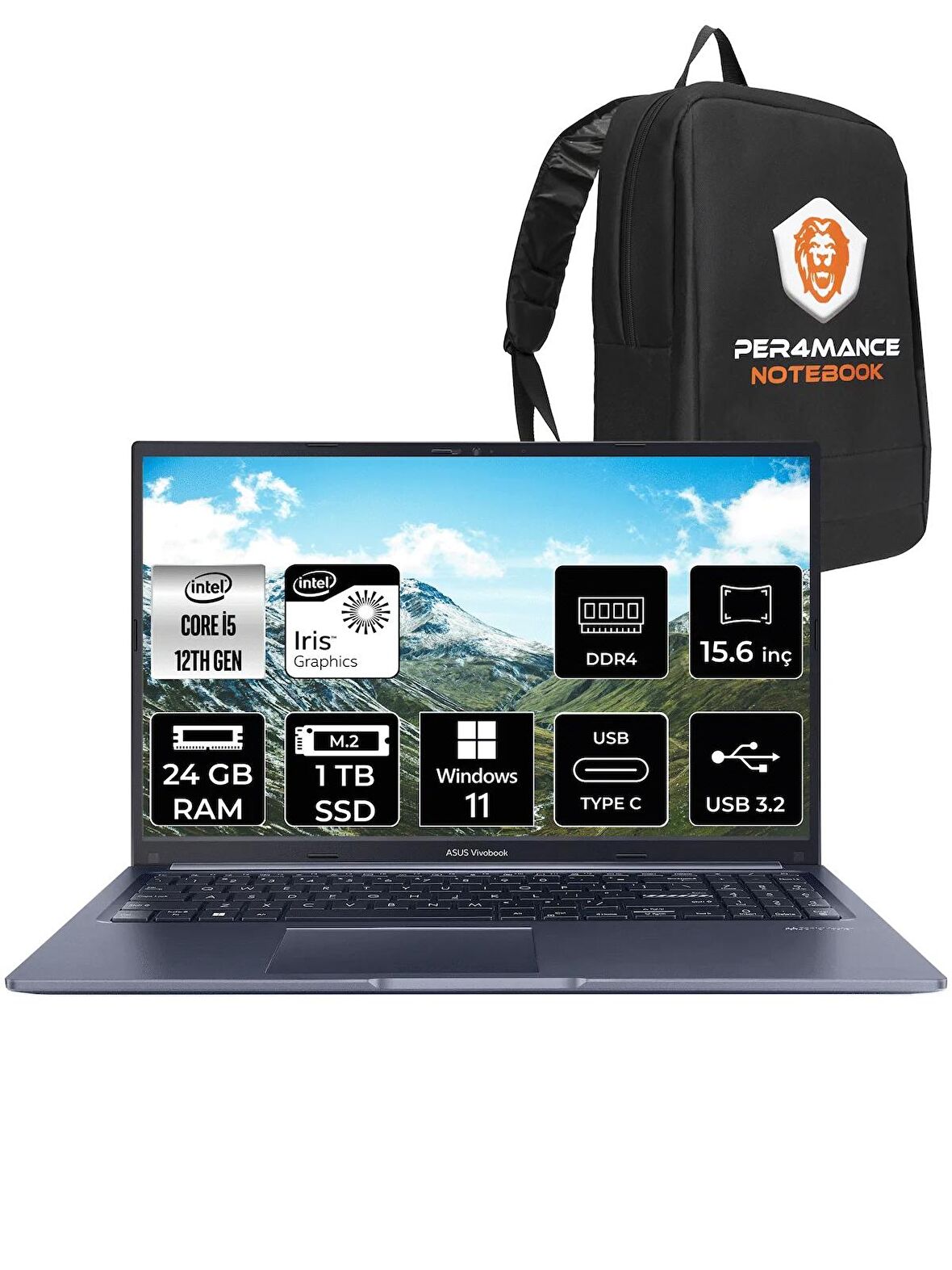 ASUS Vivobook 15 X1502ZA i5 1235U 24GB RAM 1TB SSD 15.6'' FHD W11PRO EJ1071 & PER4 ÇANTA
