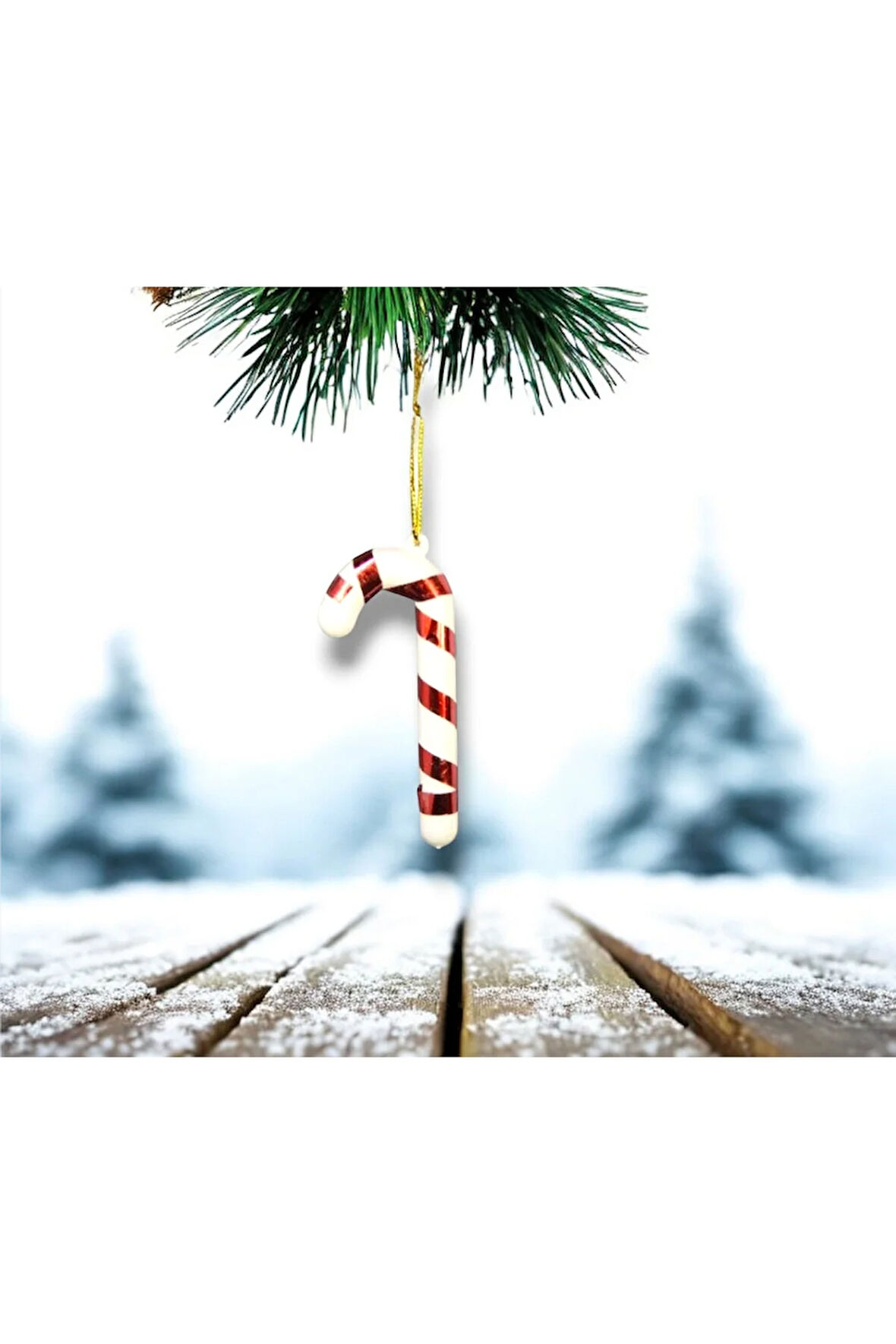 Yılbaşı Süsü 6'lı Mini Baston Kırmızı Beyaz 8 cm