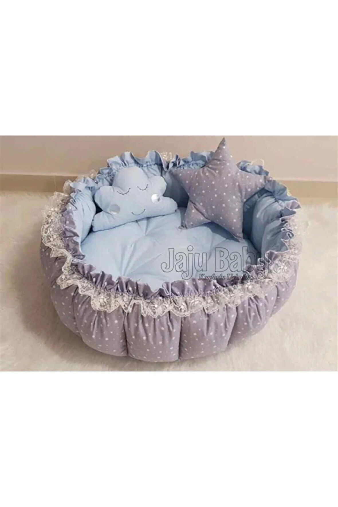 Gri Ve Mavi Tasarım Açılır Kapanır Oyun Minderi Bebek Yuvası Jaju-babynest Anne Yanı