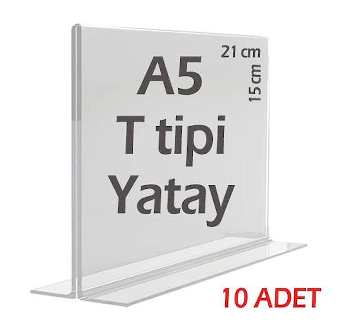 A5 T-Tipi Yatay Şeffaf Pleksi Mika Föylük Menü Broşürlük Etiketlik (10 Adet)