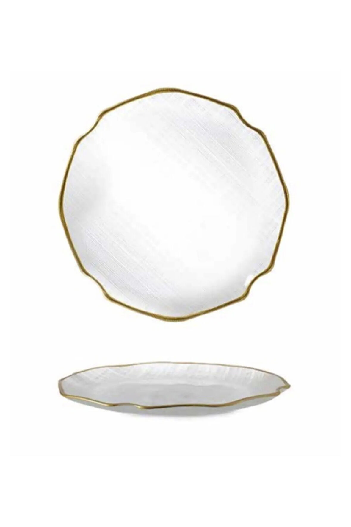 6 Parça Dalgali Kumas Altin Rim  Cam Tabak 21 cm