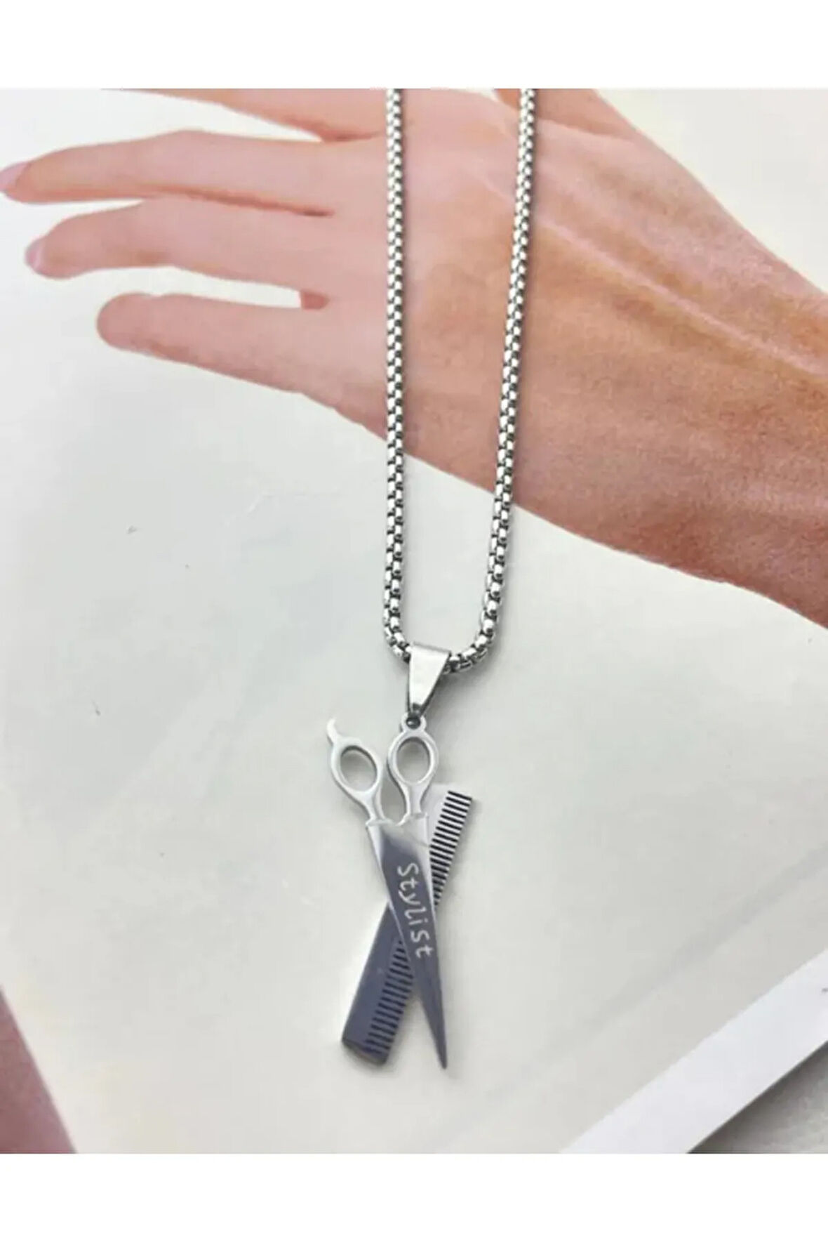 Erkek Çelik Kolye - Polo Zincirli Berberlere Özel Makas Ve Tarak Model Erkek Kolye