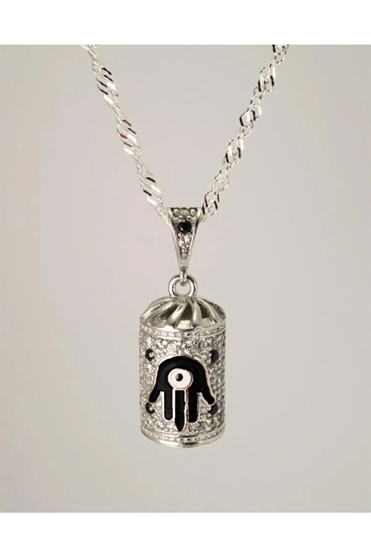 Siyah Fatma Ana Eli Gümüş Muska Cevşen Kolye