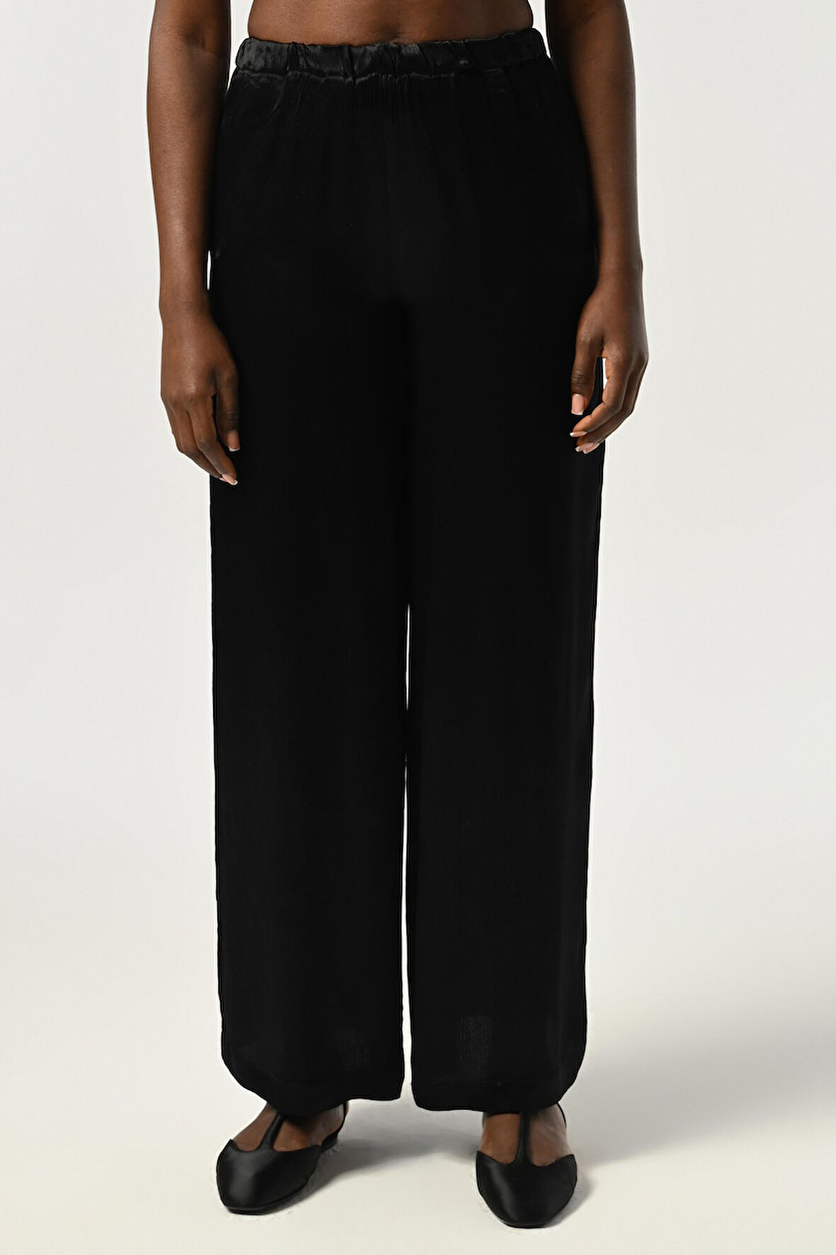 KADIN BELİ LASTİKLİ BOL PAÇA DÜZ RENK VİSKON KUMAŞ PANTOLON