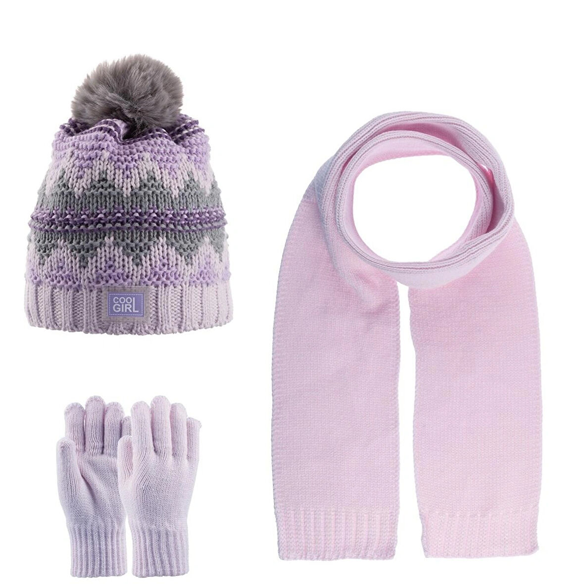 9-15 Yaş Kız Çocuk Atkı Bere Eldiven 3'lü Takım