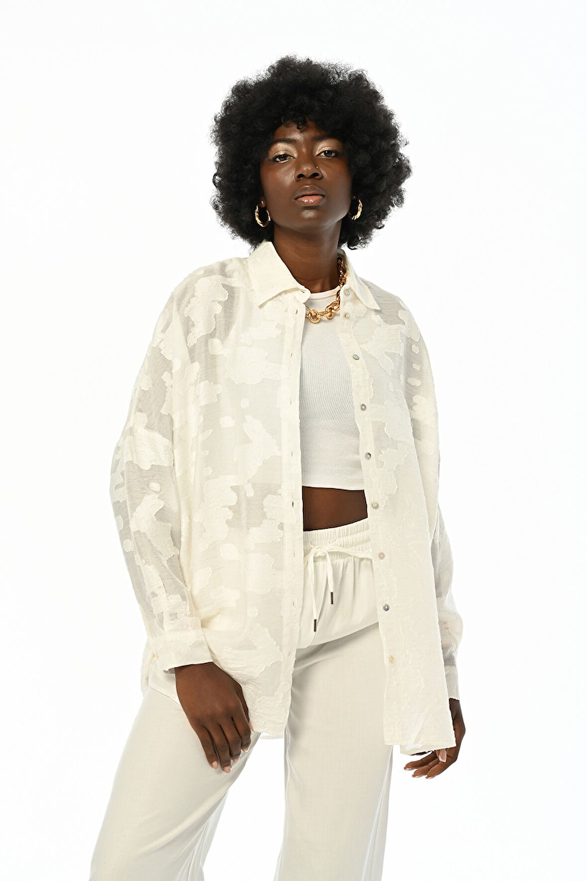 KADIN DESENLİ TRANSPARAN GÖMLEK