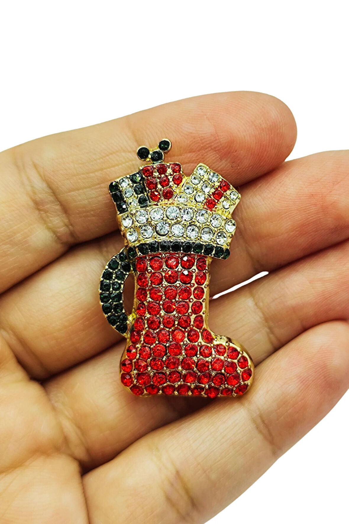 Kristal Taşlı Yılbaşı Çorabı Broş