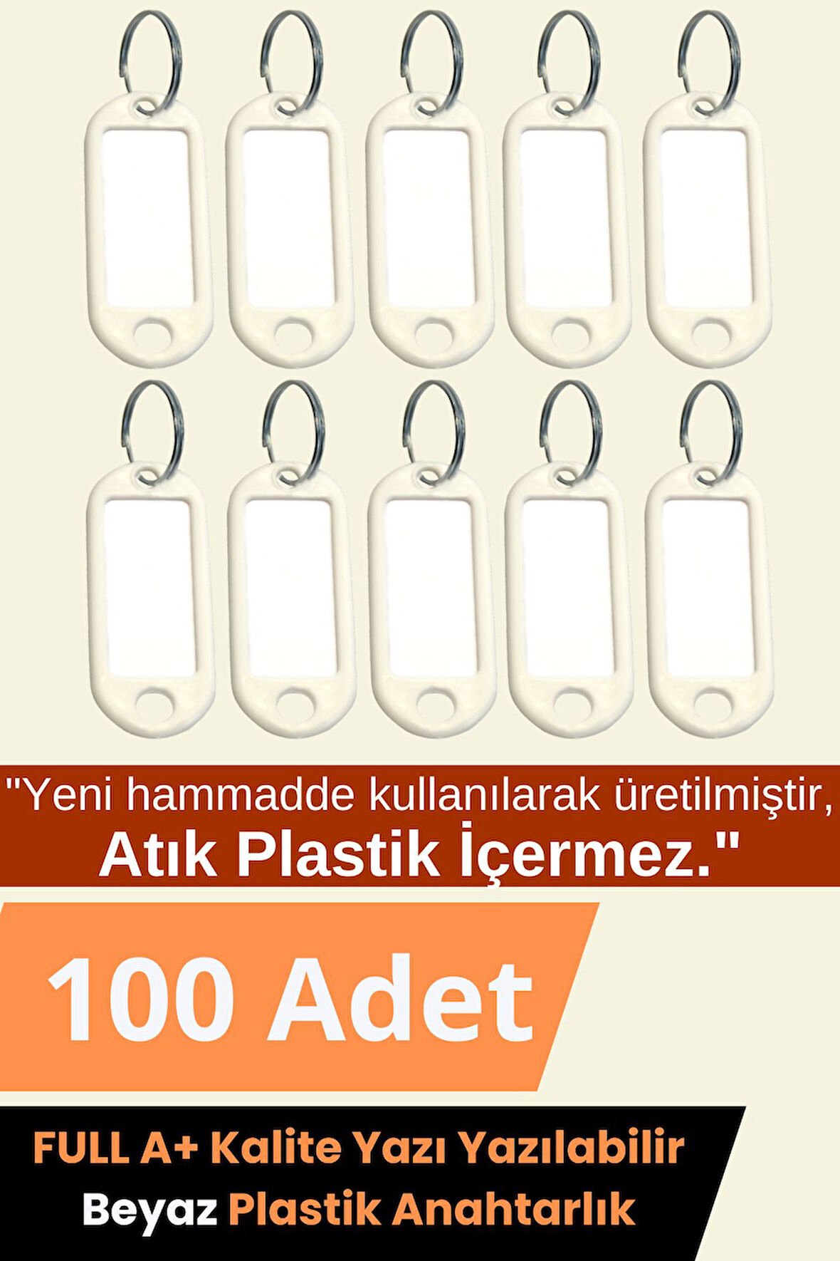 Plastik Anahtarlık Etiket Kimlik Isimlik Yazı Yazmalık Emlakçı Anahtarlığı Beyaz Renkli 100 Adet