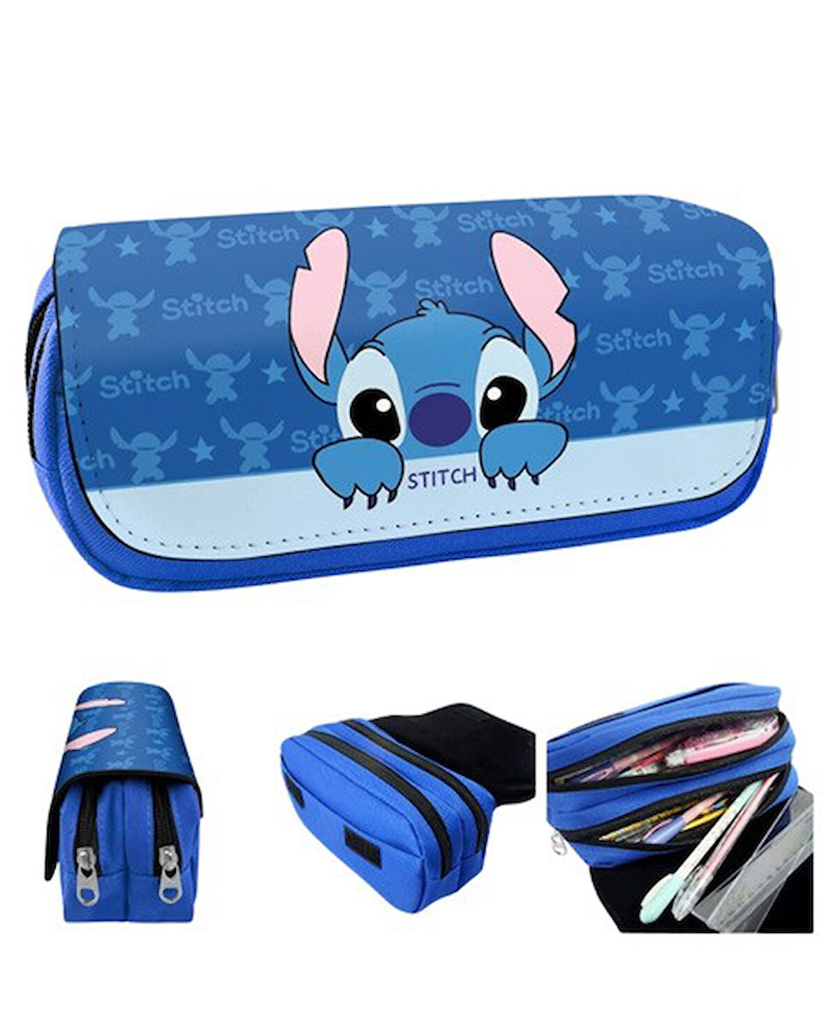 Petityu Çift Fermuarlı Stitch Geniş Kapasiteli Büyük Boy Kalem Kutusu