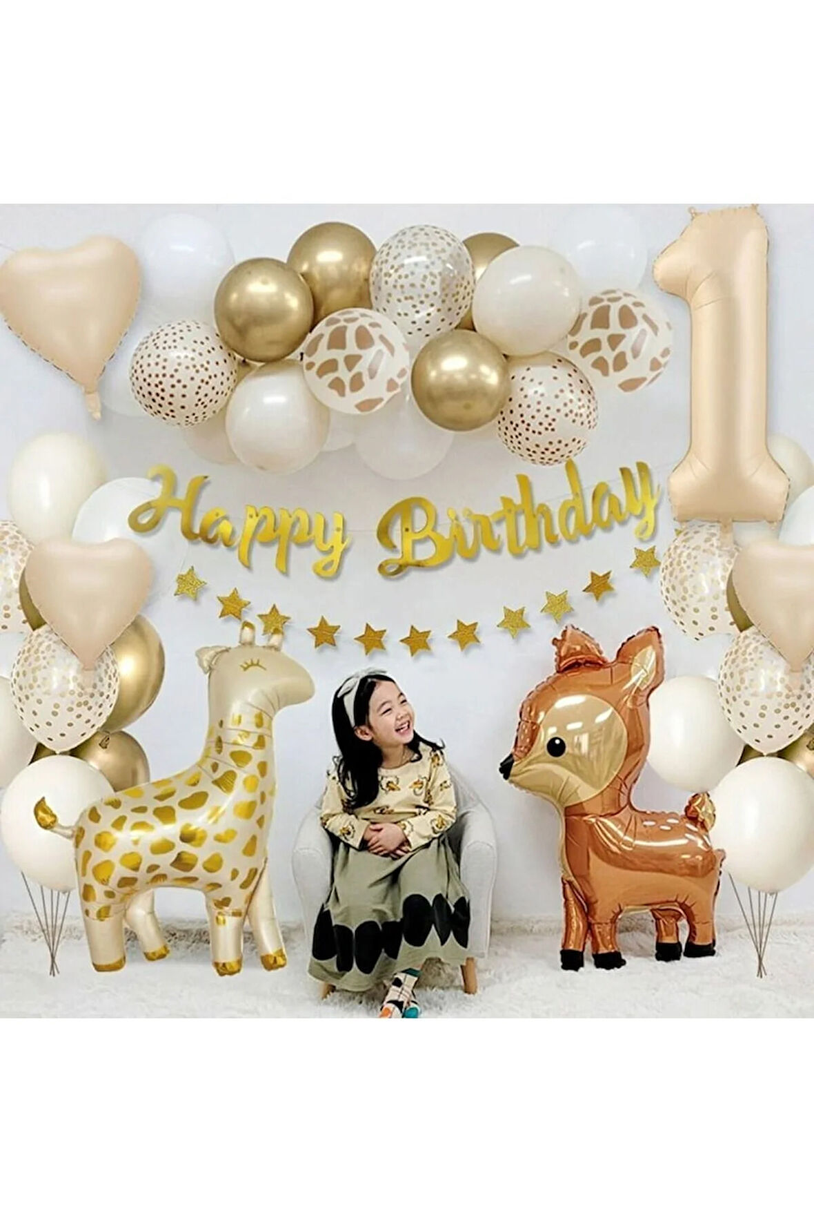 1 Yaş Doğum Günü Zürafa Ceylan Folyo Balon Set