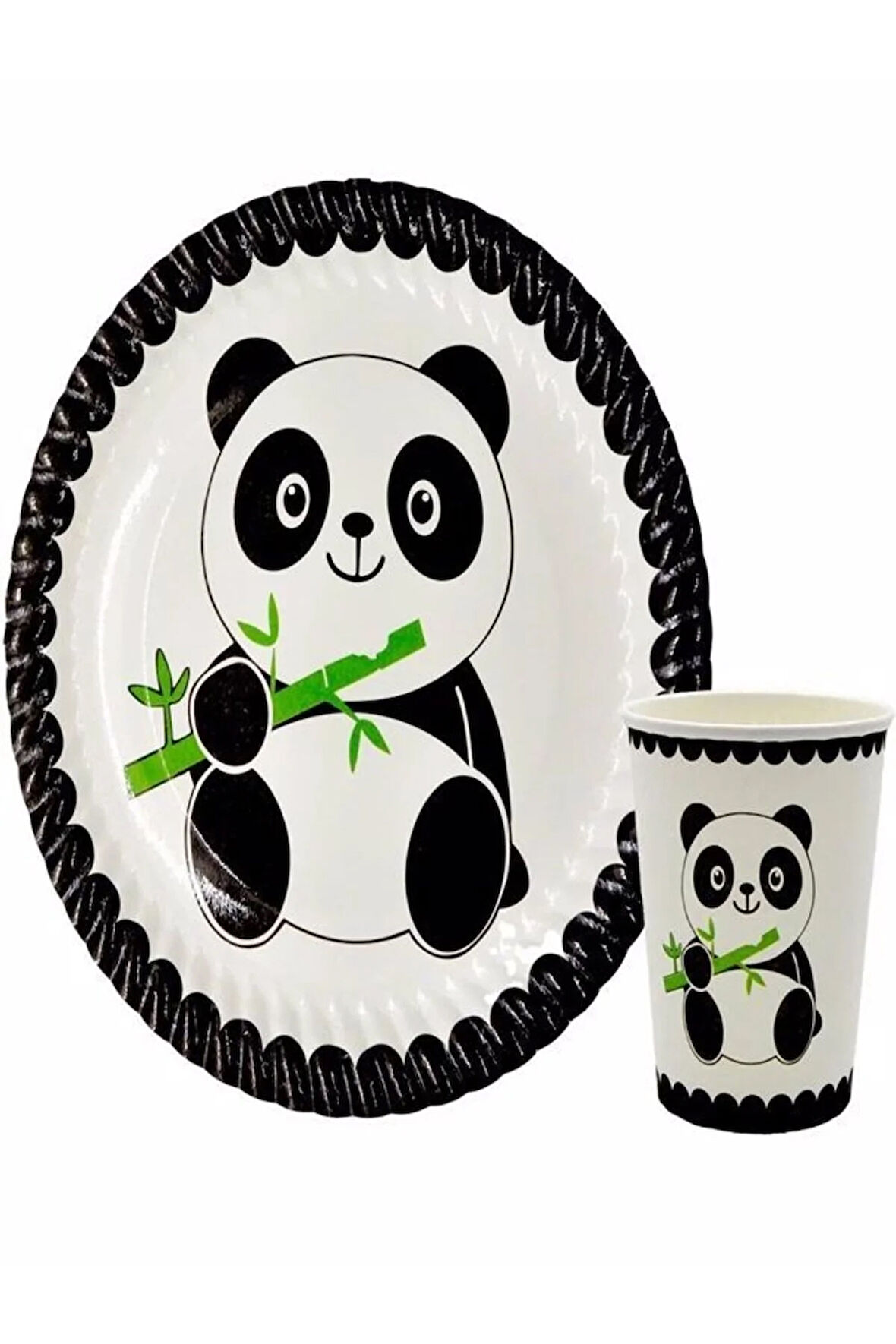 Panda Baskılı Tabak Bardak Set 8 Li