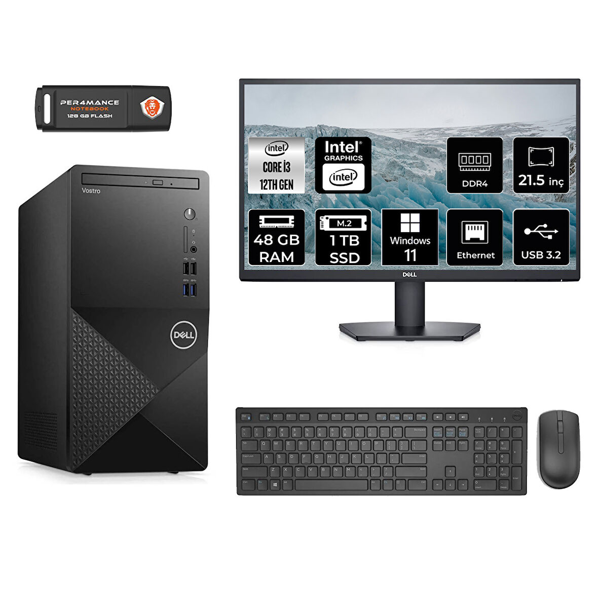 DELL VOSTRO 3910 MN35633910D143 i3 12100 48GB RAM 1TB SSD 21.5" W11P MASAÜSTÜ PC