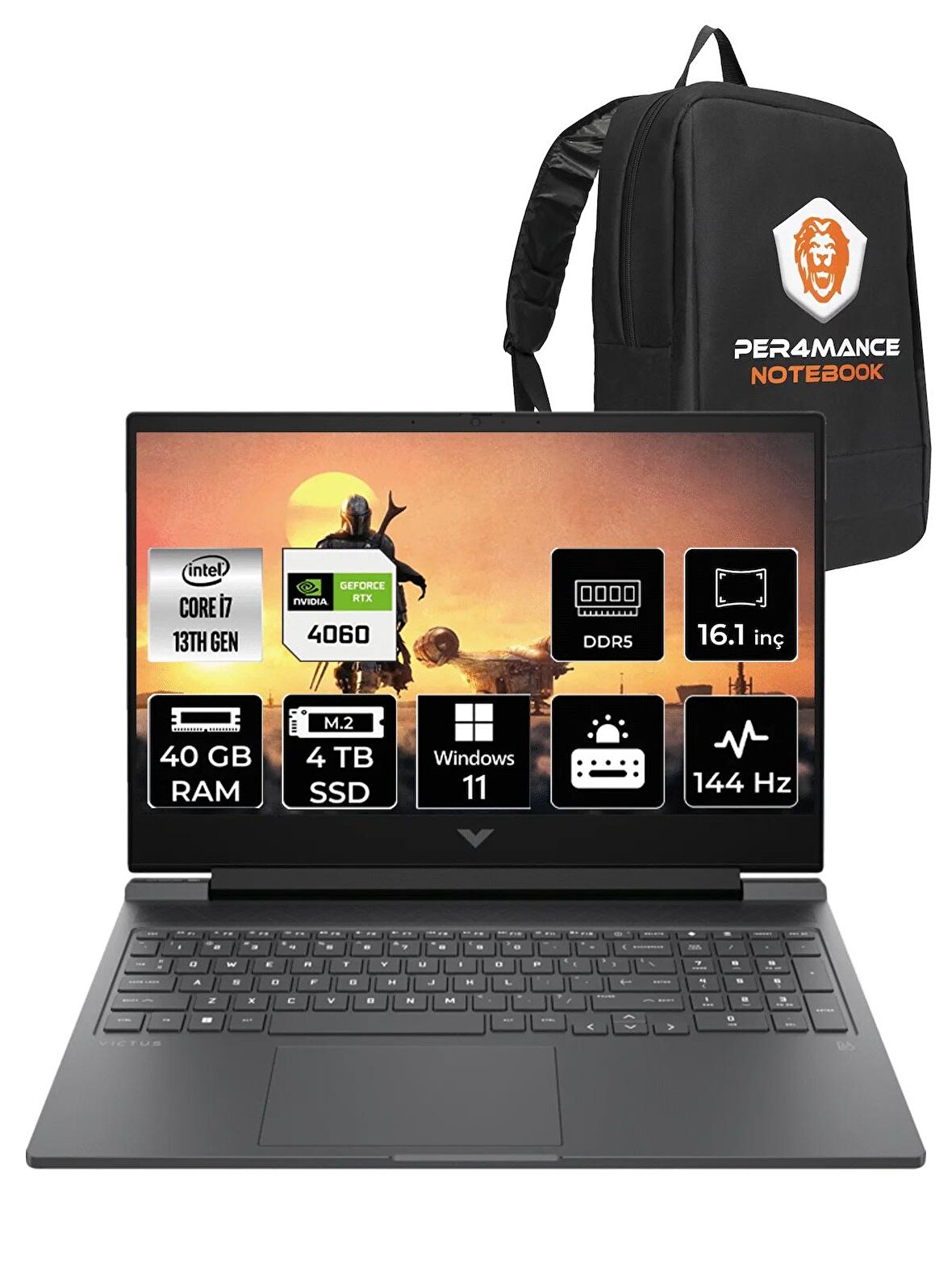 HP Victus 16 i7 13700H 40GB 2+2TB SSD RTX4060/8GB 144HZ 16.1" FHD W11PRO 8B5Y1EA & PER4 ÇANTA