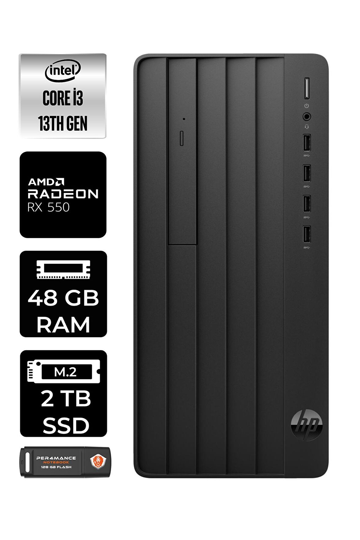 HP PRO TOWER 290 G9 i3 13100 48GB RAM 2TB SSD RX550/4GB W11PRO 8T2X0ES MASAÜSTÜ PC & PER4 BELLEK