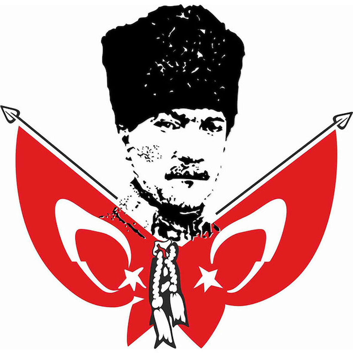 Atatürk ve Türk Bayrağı Sticker 20 CM Yapıştırma