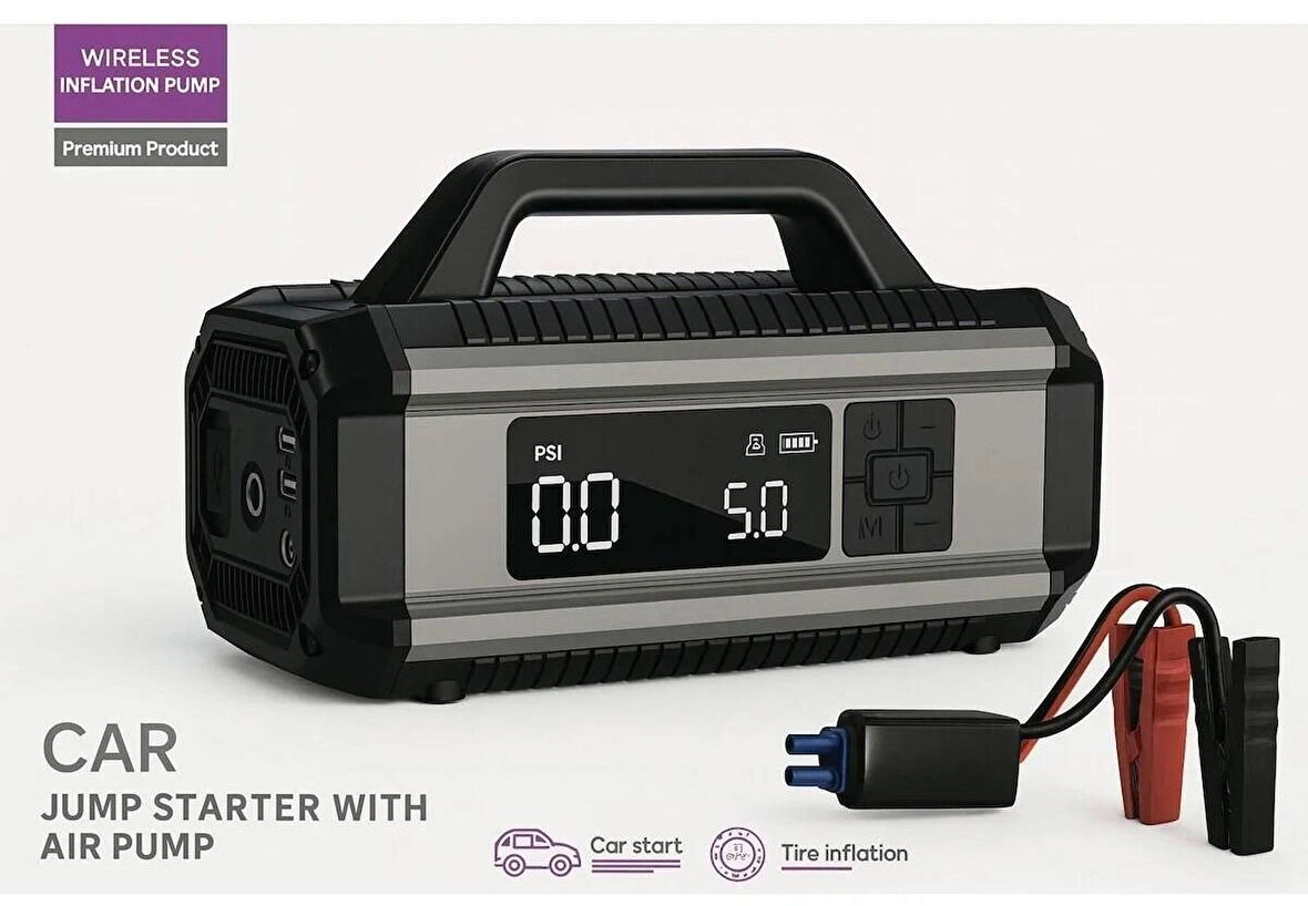 Airstorr Yesido VC13 5in1 Araç Akü Acil Durum Takviye Güç Kaynağı ve Hava Kompresörü 12V 150W 10000mAh