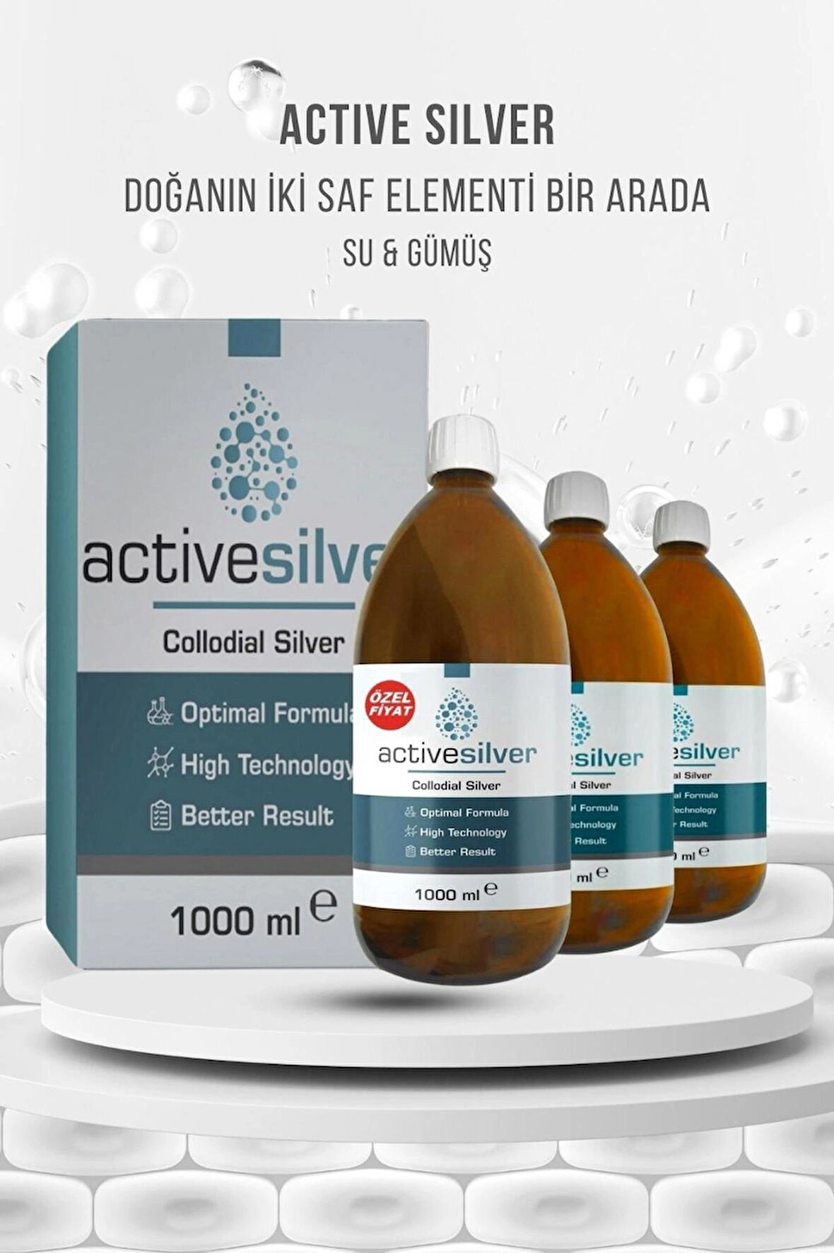 ACTİVE SİLVER Kolloidal Gümüş Suyu 3lü 100ppm Avantaj Paket