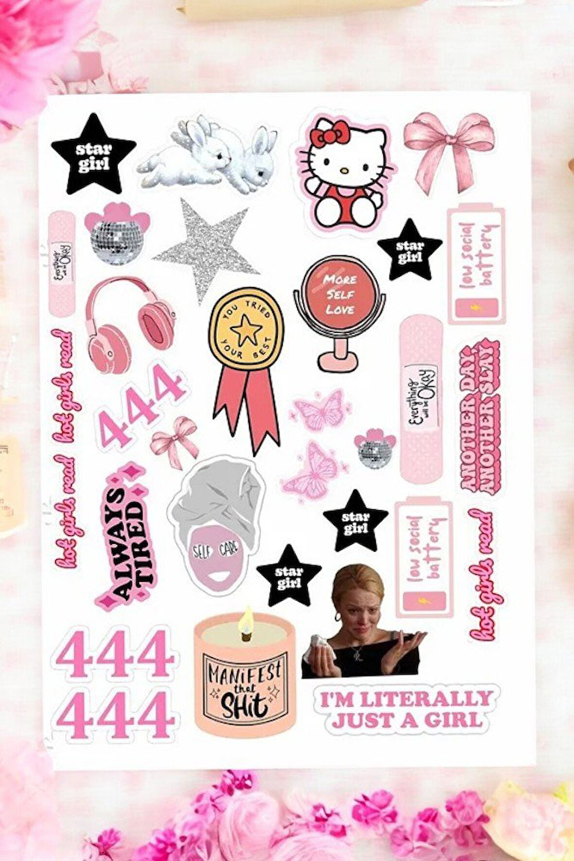 I'm Just a Girl Temalı Pink Pembe 444 Girl Power Manifest  Laptop Telefon Tablet Sticker Seti