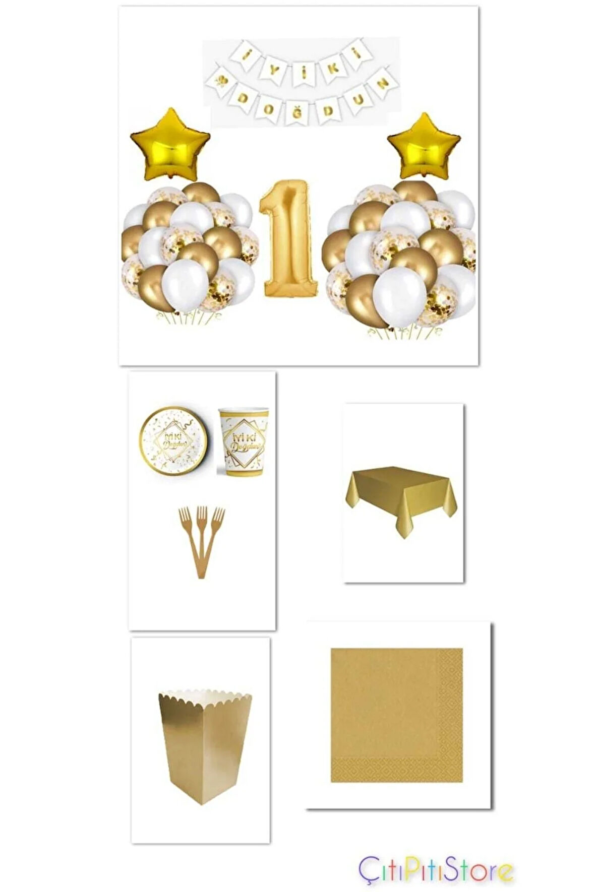 Gold 1 Yaş Lüks Doğum Günü Seti