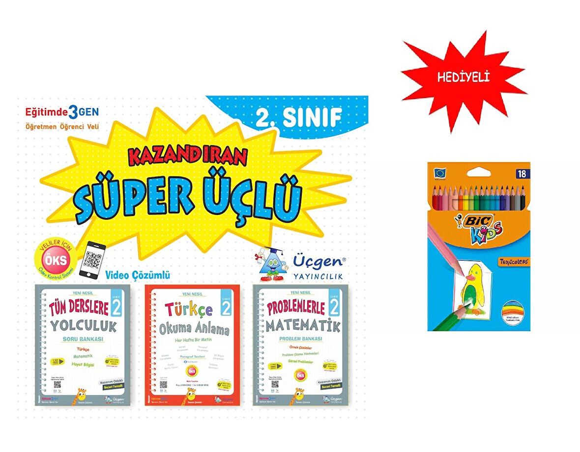 2.Sınıf Kazandıran Süper Üçlü Set+ Bic 18 li Kuru Boya Hediyeli