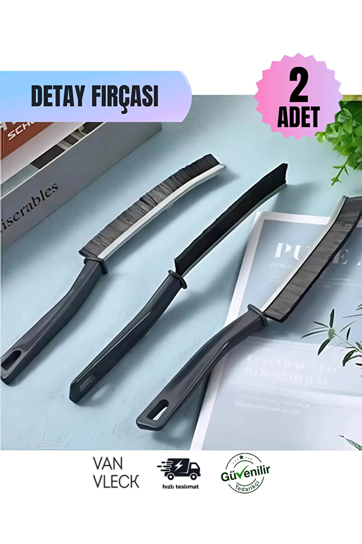 2’li Detay Temizlik Fırçası – Klavye, Fayans Arası, Musluk, Ocak, Pencere ve Araç İçi Fırça