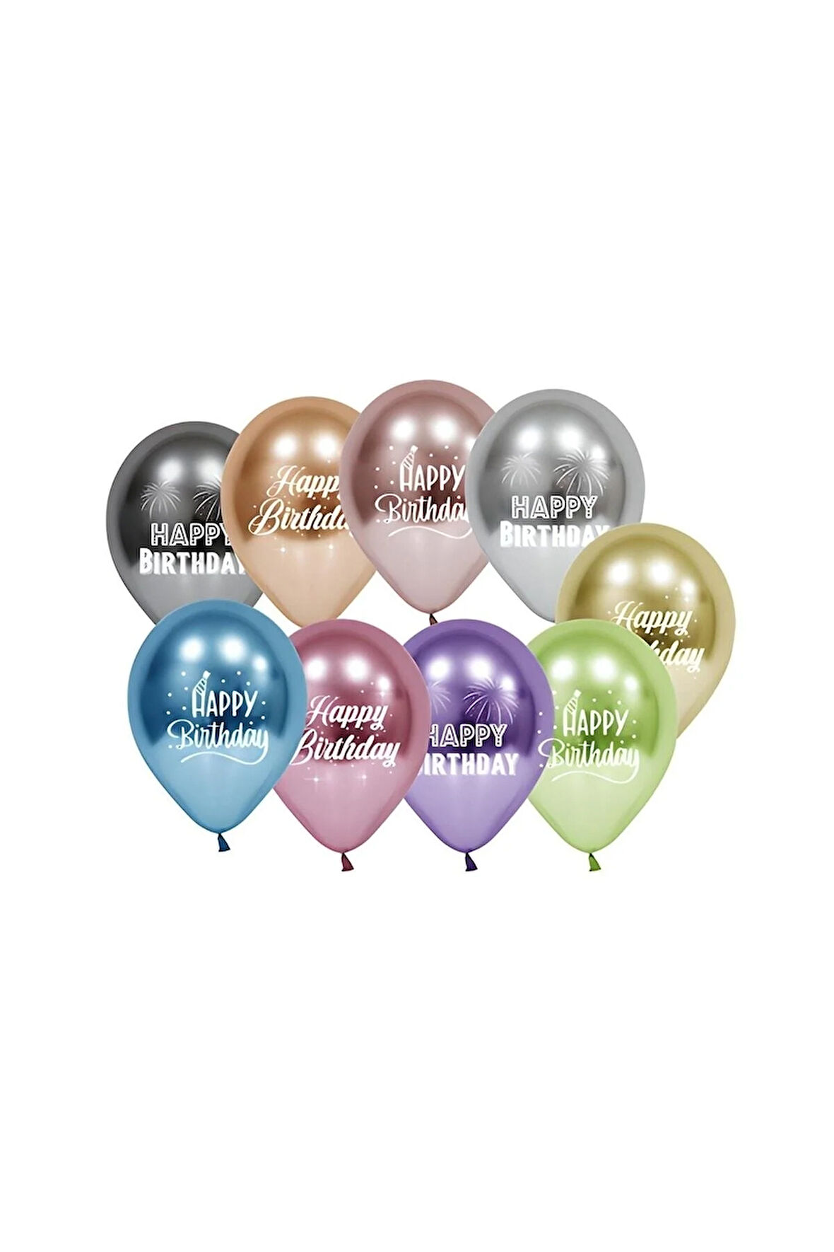 Happy Bırthday Baskılı Karışık Krom Balon 10 Lu