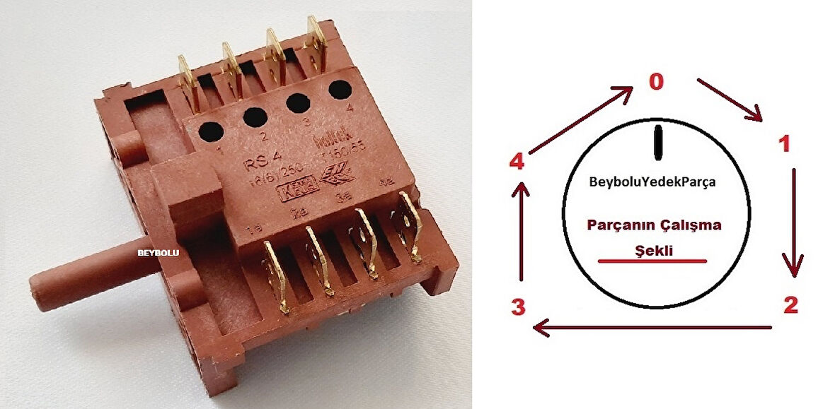 Luxel a6-sf2 Fırın Komutatör ,  A6 SF2 Fırın 4 Konum Kademe Anahtarı Şalter 