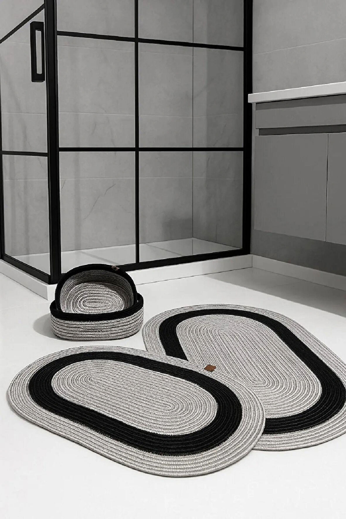 BHR Creative Jüt İp 2 Li Paspas Ve 2 Li Sepet 4 Lü Banyo Seti-Banyo Paspası Klozet Önü Paspası
