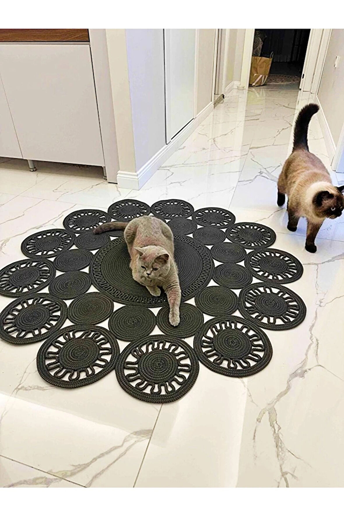 BHR Creative Jüt İp Papatya Modeli Kapı Önü Koridor Banyo Salon Yatak Odası Oturma Odası Halı Kilim Paspas