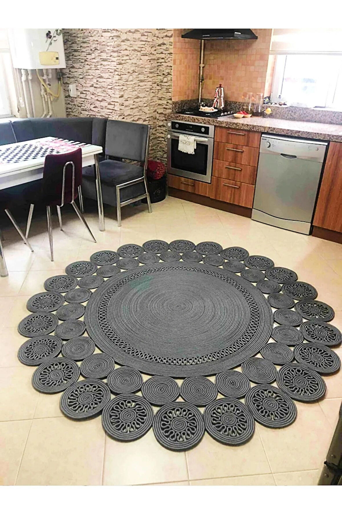 BHR Creative Jüt İp Papatya Modeli Kapı Önü Koridor Banyo Salon Yatak Odası Oturma Odası Halı Kilim Paspas