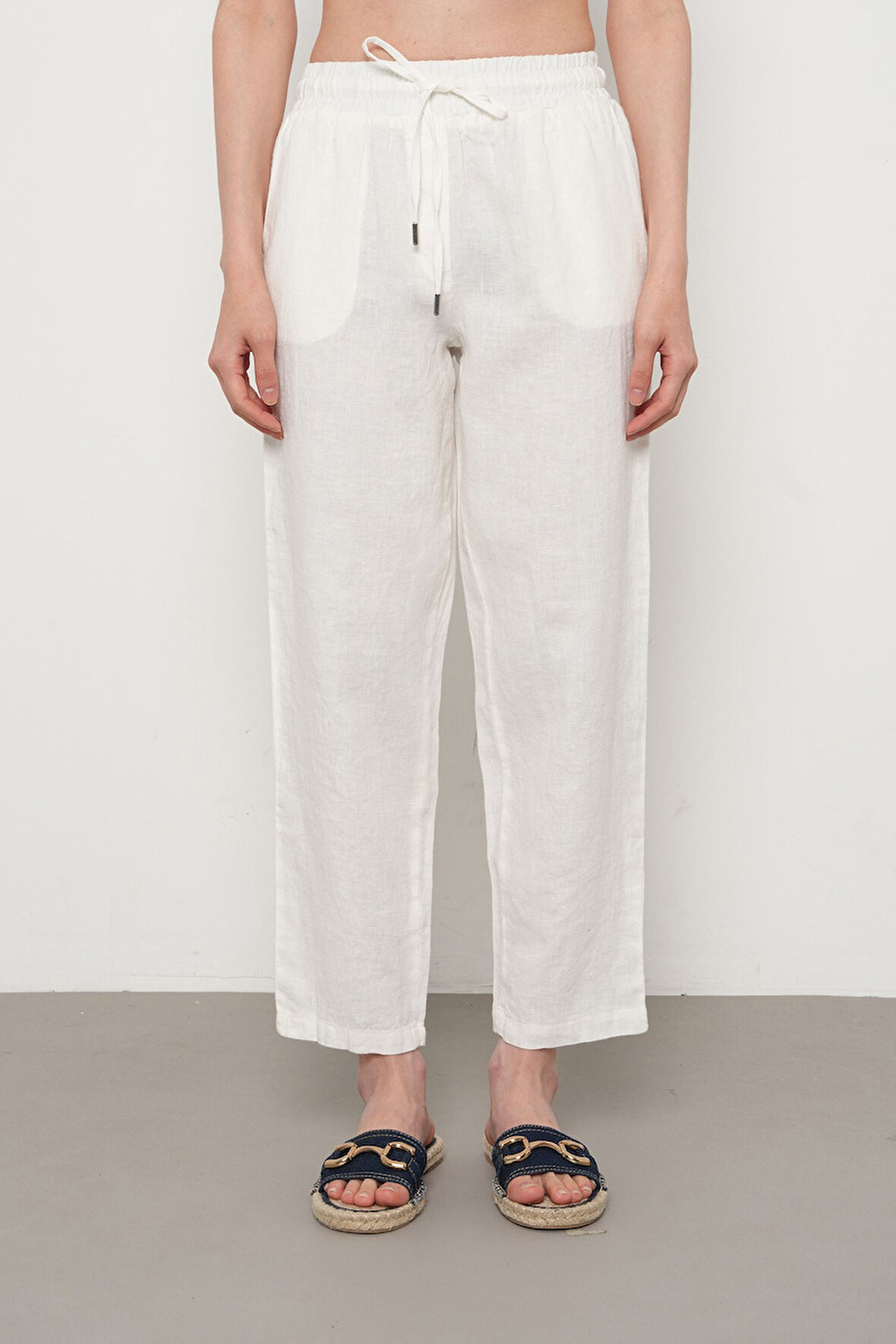 KADIN %100 KETEN RAHAT KALIP DÜZ RENK PANTOLON