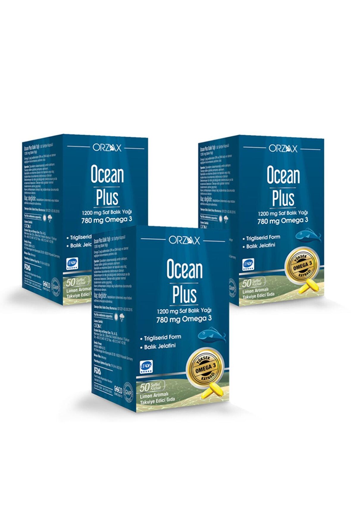 Ocean Plus 1200 Mg Balık Yağı 50 Kapsül Limon Aromalı X 3 Adet