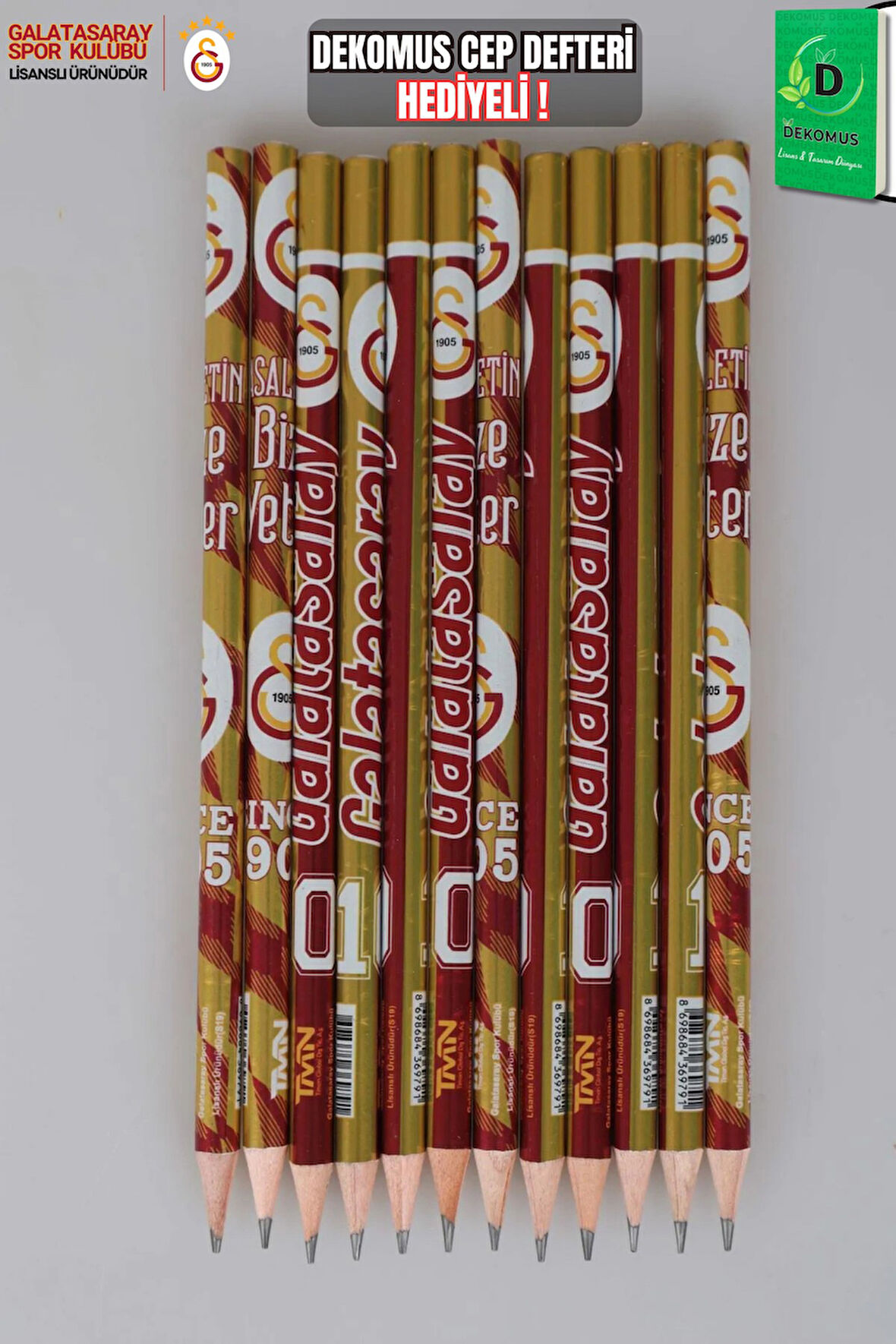 "DEKOMUS CEP DEFTERİ HEDİYELİ" LİSANSLI GALATASARAY 12 ADET KURŞUN KALEM