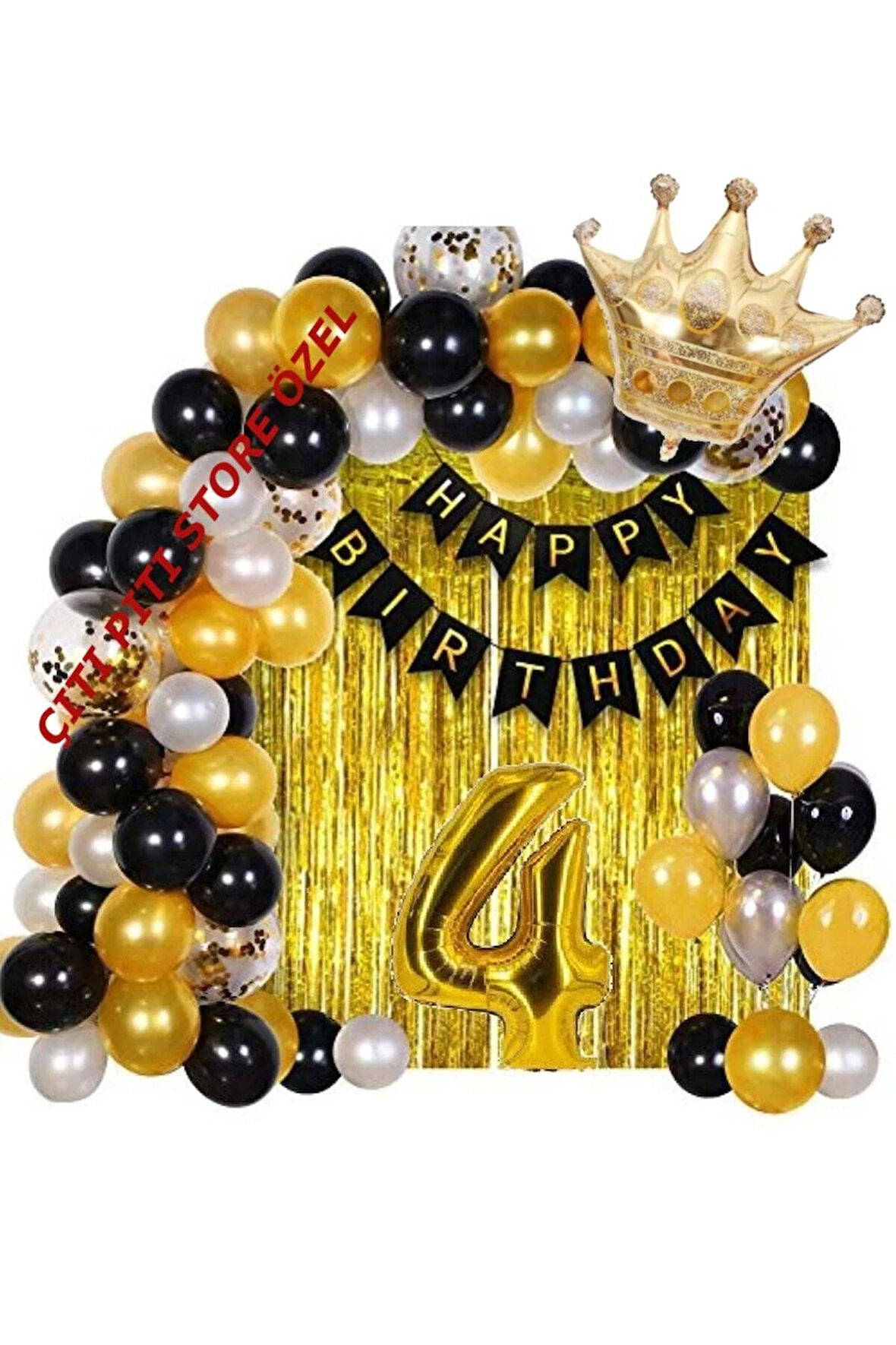 Düvenci Ticaret Kral Taçlı 4 Yaş Balon Zinciri Doğum Günü Seti