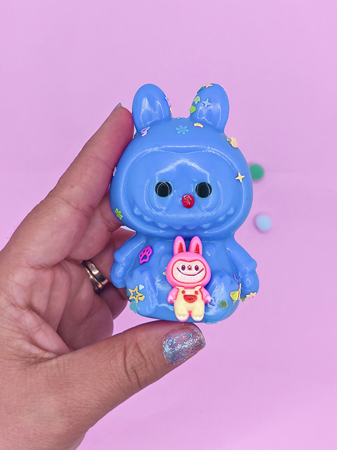 Sevimli Tavşan Squishy Pullu Yumuşacık (6x9 cm) Sukuşi - Mavi