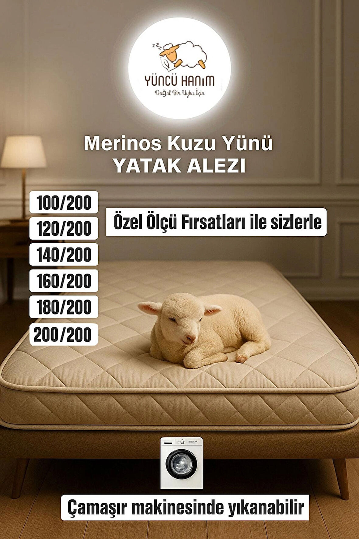 Merinos Kuzu Yünü Yatak Pedi, Yatak Koruyucu, Yatak Şitesi (%100 DOĞAL MERİNOS KUZU YÜNÜ)