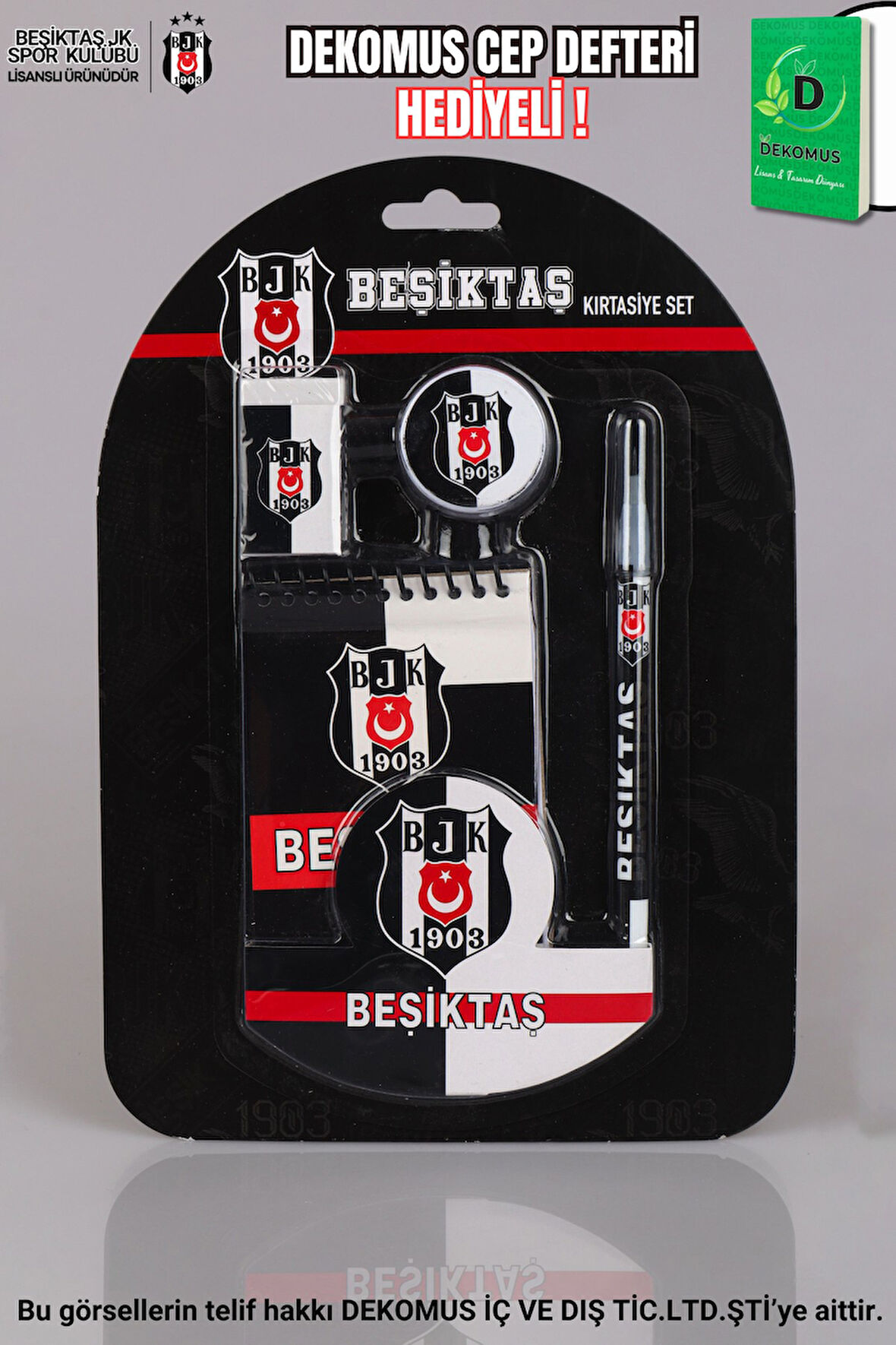 "DEKOMUS CEP DEFTERİ HEDİYELİ" YENİ SEZON LİSANSLI BEŞİKTAŞ 4'LÜ KIRTASİYE SETİ NOT DEFTERİ, SİLGİ,KALEMTRAŞ,GEÇMELİ KURŞUN KALEM