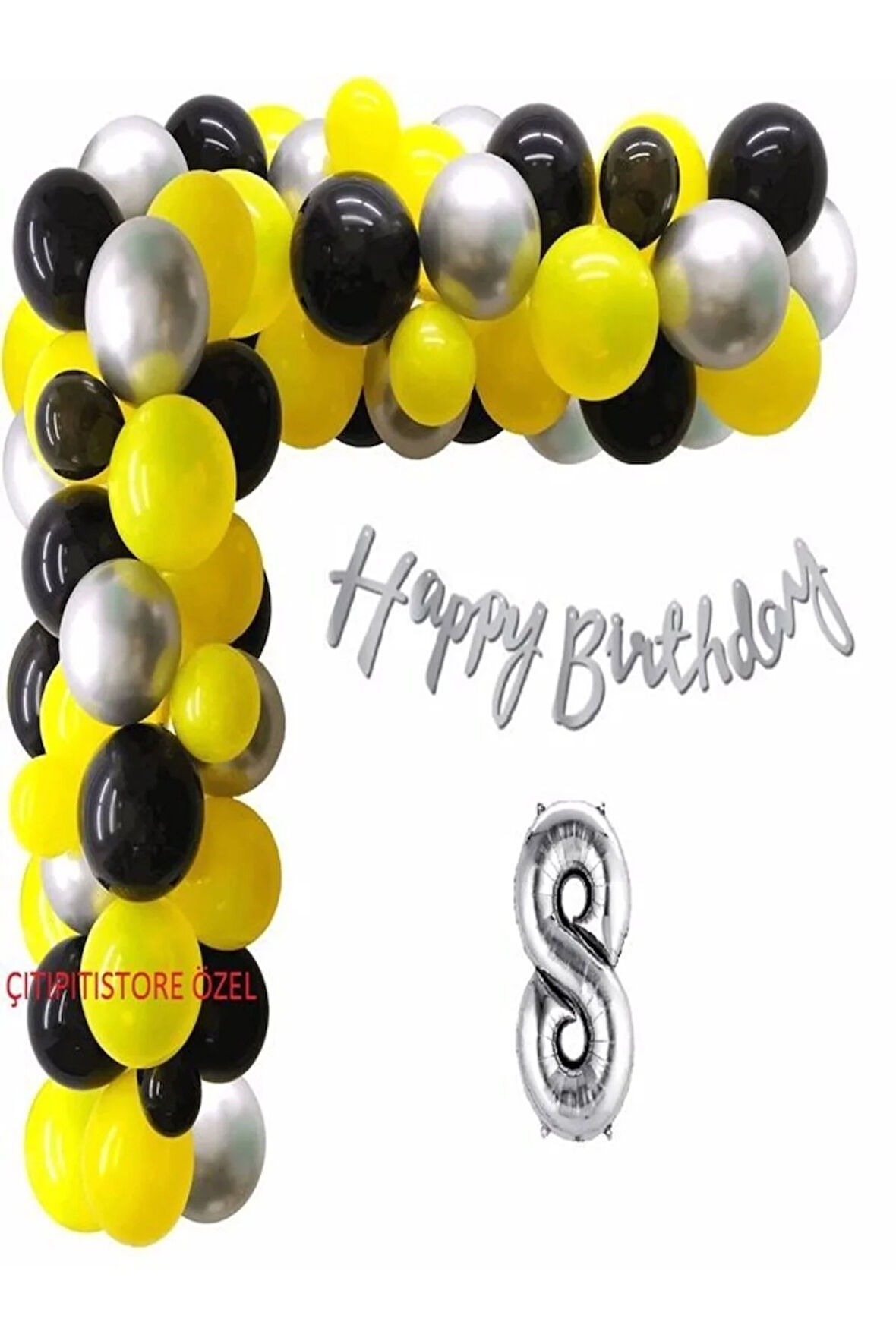 Lüks Gümüş Sarı Doğum Günü Balon Zincir Seti