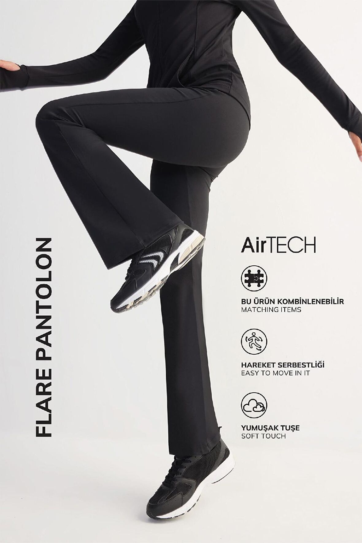 DeFactoFit Flare Fit Beli Saran İspanyol Paça Standart Boy Sporcu Eşofman Altı C9192AX25SPBK81