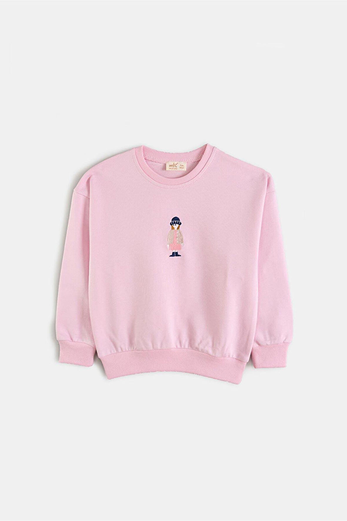 Judy Kız Çocuk Pembe Şapkalı kız  Nakış Detaylı Sweatshirt