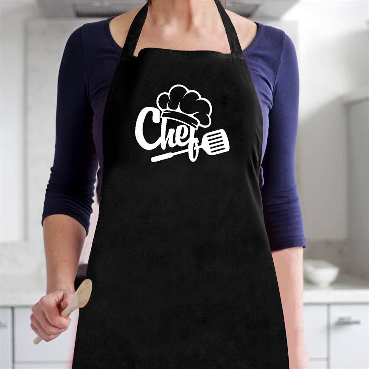 Siyah Önlük Chef Aşçı Şef Mutfak Önlüğü