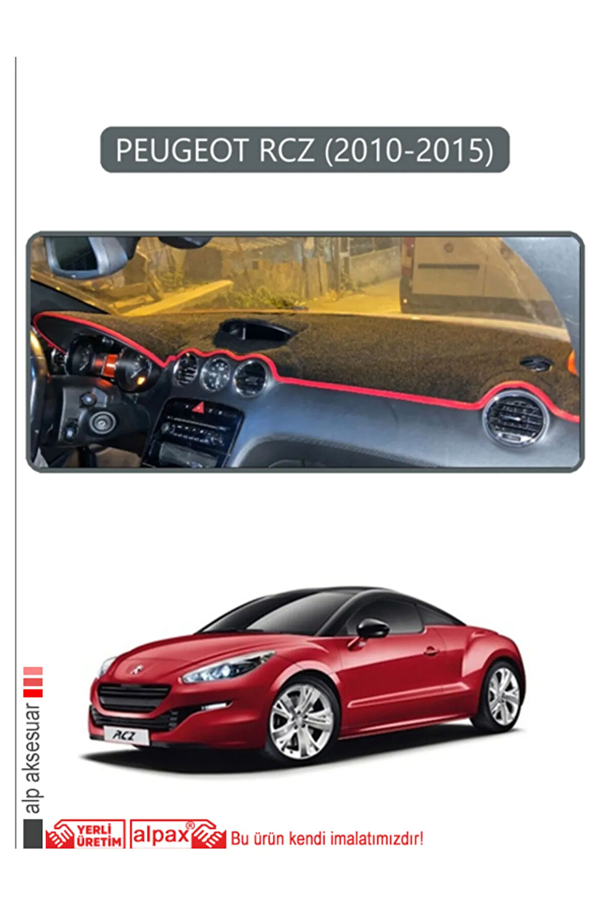 Peugeot Rcz 2010 - 2015 Torpido Koruma  Halısı -  Gri Kenar