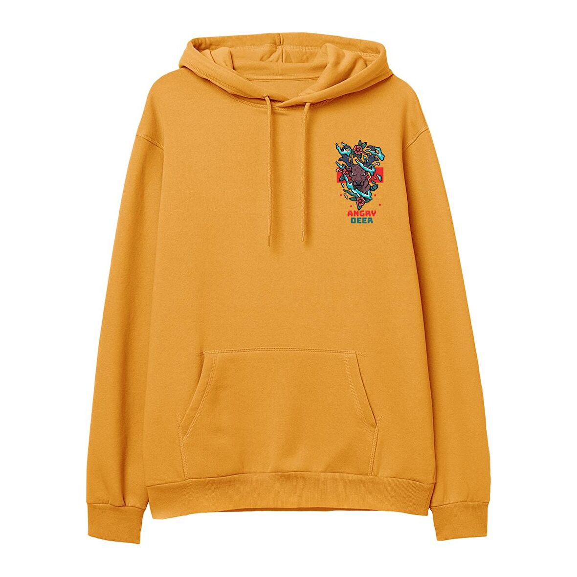 Angry Deer Baskılı  Hoodie-Portakal