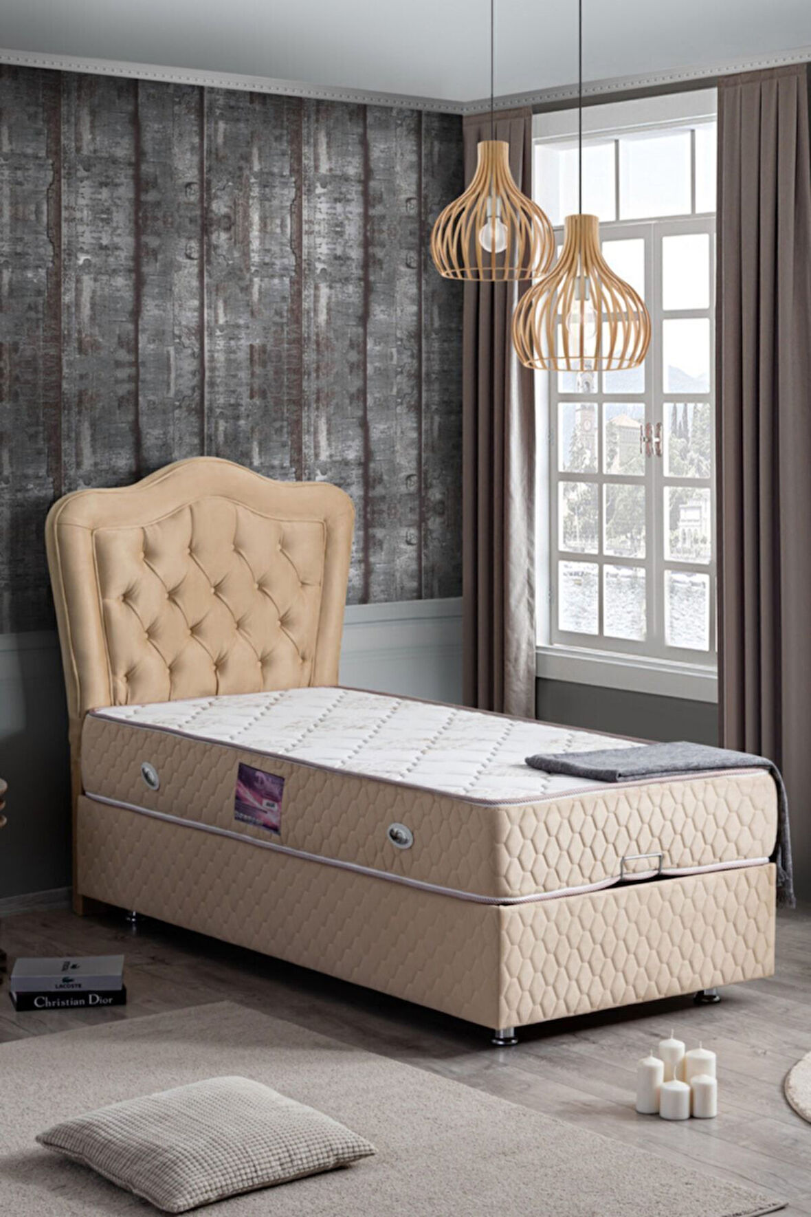 Camelli New İkili Set, Tek Kişilik Baza Başlık Seti, Bej
