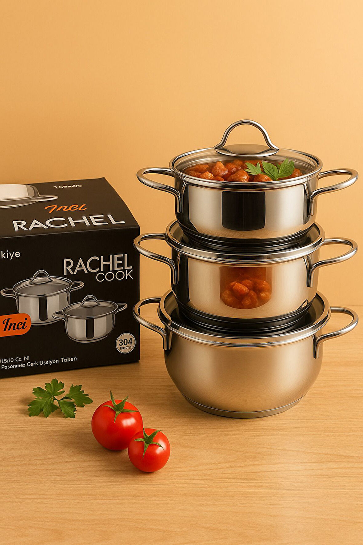 Cook İnci Serisi 6 Parça Güveç Tencere Seti – 14/16/18 cm, Paslanmaz Çelik, İndüksiyonlu