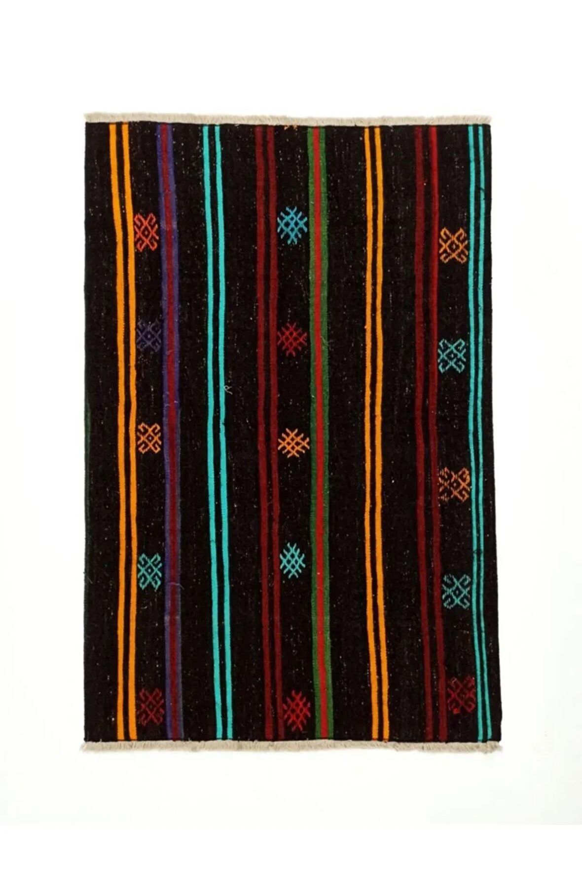 ANADOLU ÇOK RENKLİ ÇİZGİLİ DESEN VİNTAGE KİLİM