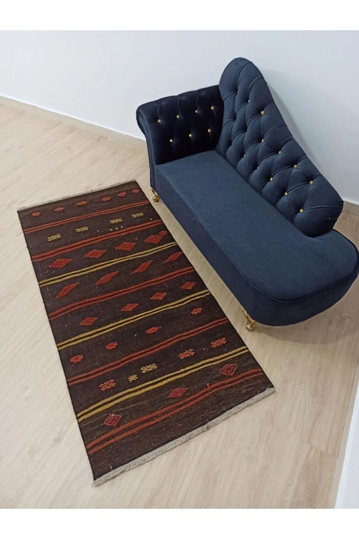KARIŞIK RENGİ GEOMETRİK DESEN EL DOKUMA VİNTAGE KİLİM 