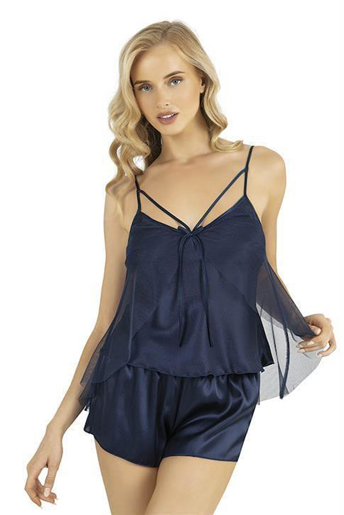 Aria's Closet Lacivert Saten Şort Takımı